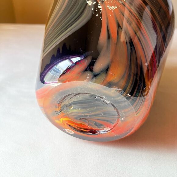 Murano Style Art Glass Vase‎ Hand Blown Black with Gold Foil Mid Century Modern - Picture 7 of 12